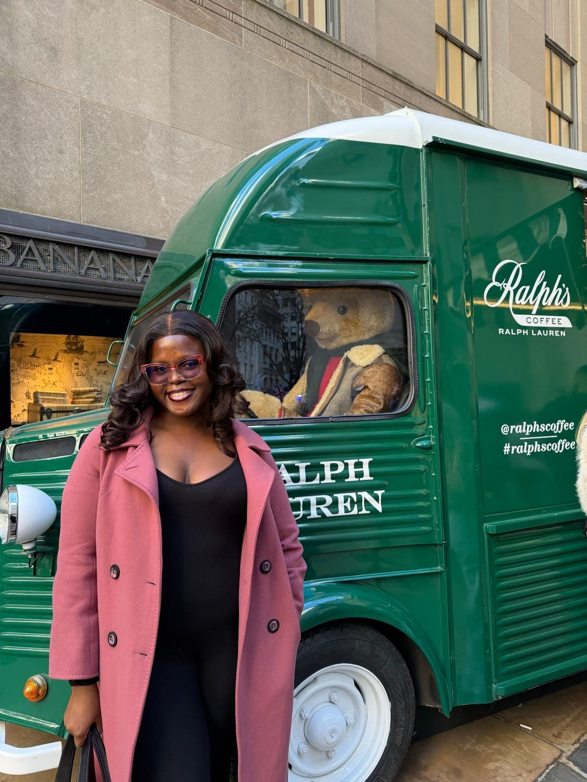 Taslemat Yusuf in New York beside a Ralph's Coffee truck