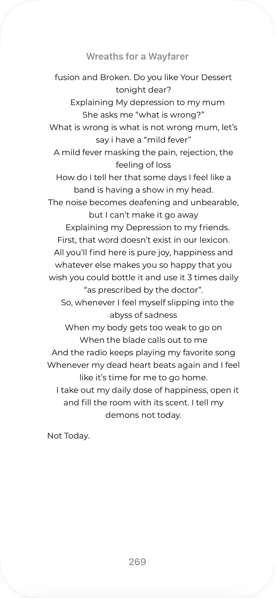 Explaining My Depression to You by Yusuf Taslemat Yusuf Taiwo, page 269 of Wreaths for a Wayfarer