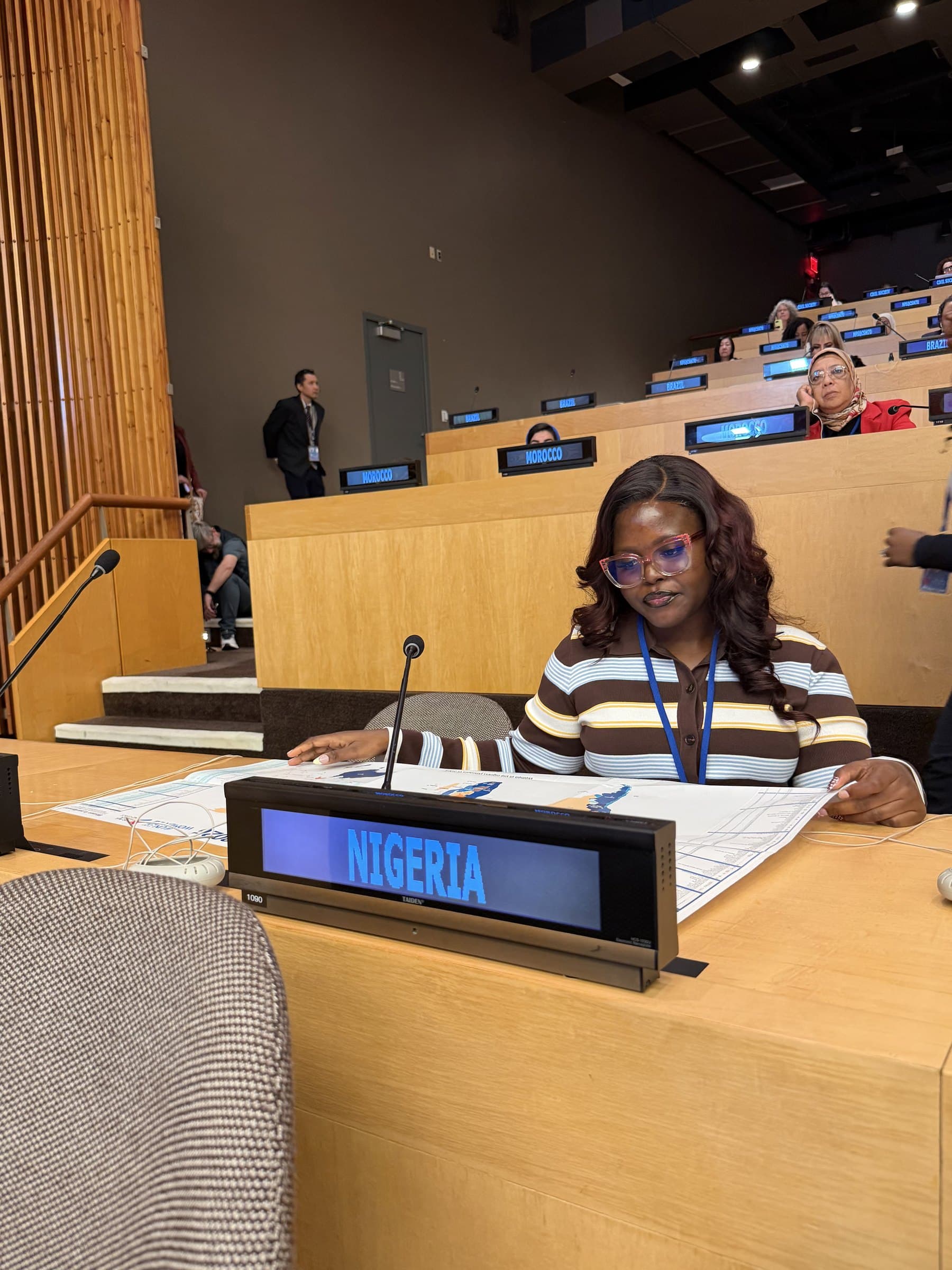 Taslemat Yusuf at Nigeria's delegation desk at the United Nations Headquarters